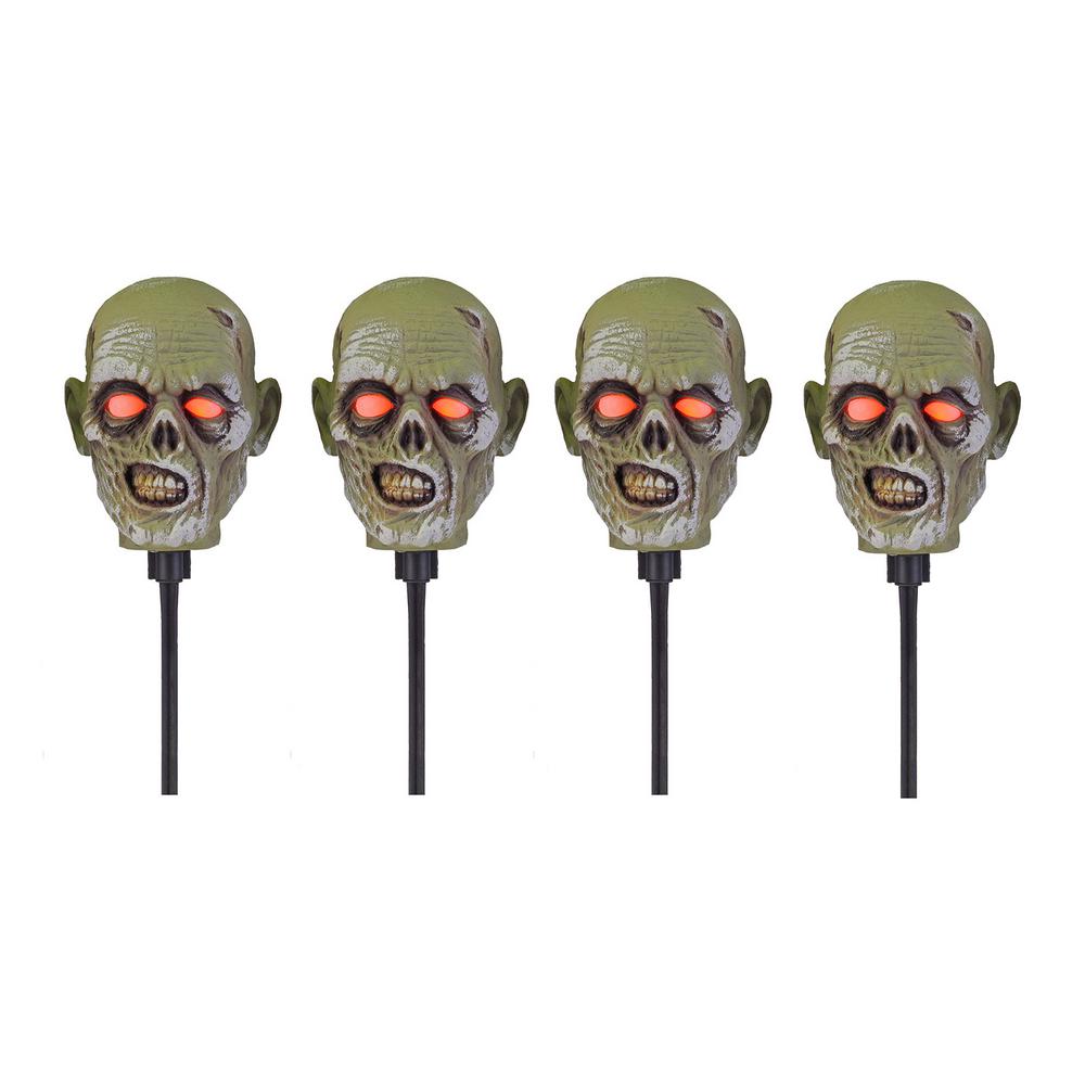Home Accents Holiday 15 in. Zombie Head Pathway Markers with LED Illumination (4-Set)