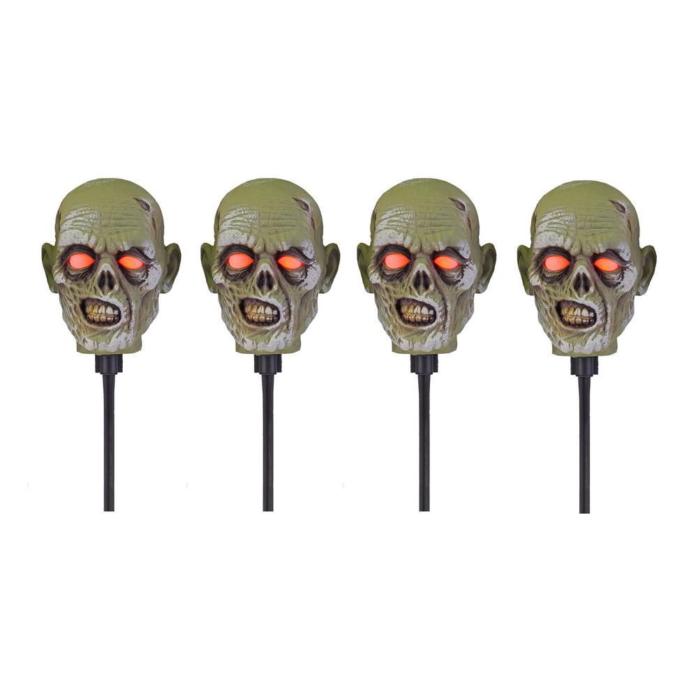 15 in. LED Zombie Head Pathway Markers with Timer (4-Pack)