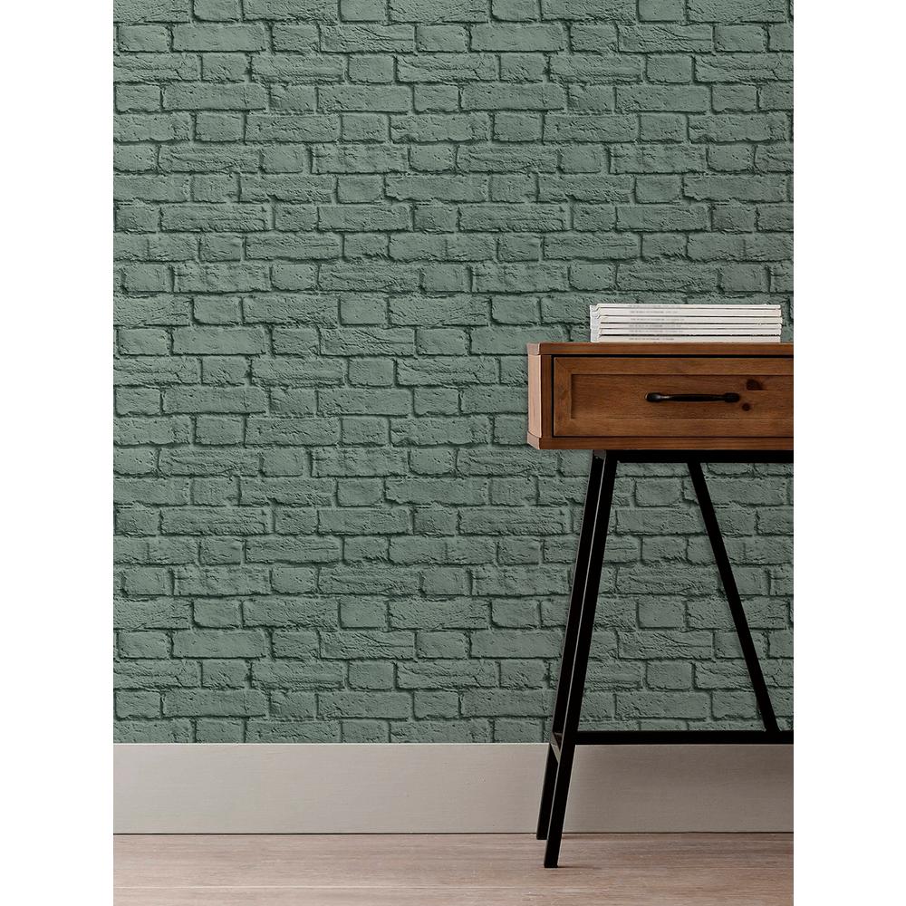 Brewster 56 4 Sq Ft Cologne Green Painted Brick Wallpaper Images, Photos, Reviews