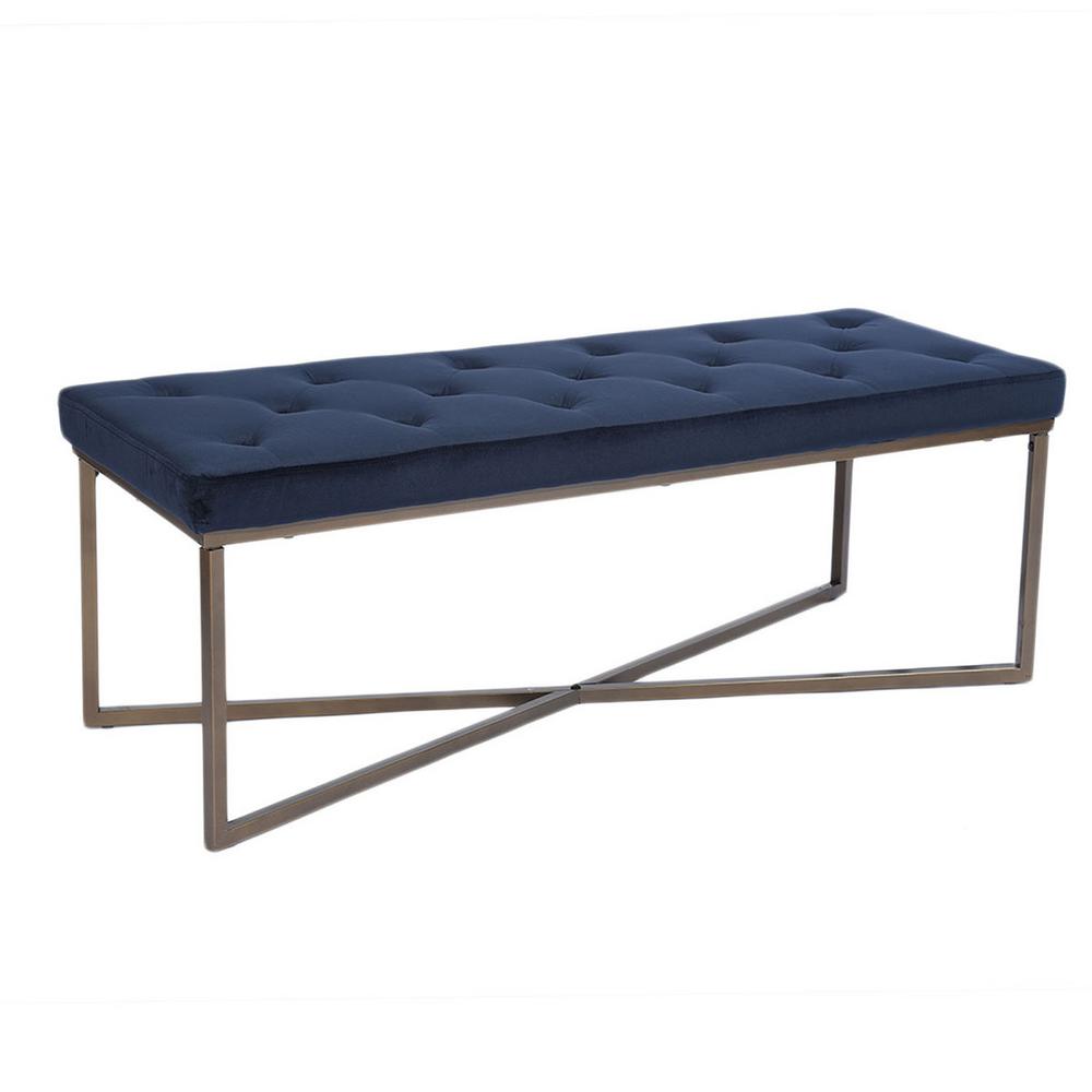 FurnitureR New Style Dark Blue Upholstered Bench-RIZZO DARK BLUE - The ...