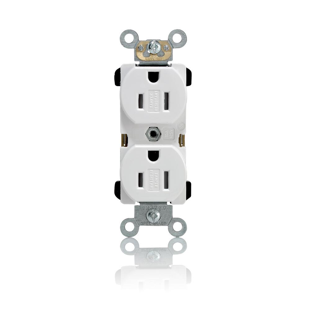 Leviton 15 Amp Commercial Grade Tamper Resistant Back Wired Self Grounding Duplex Outlet, White ...