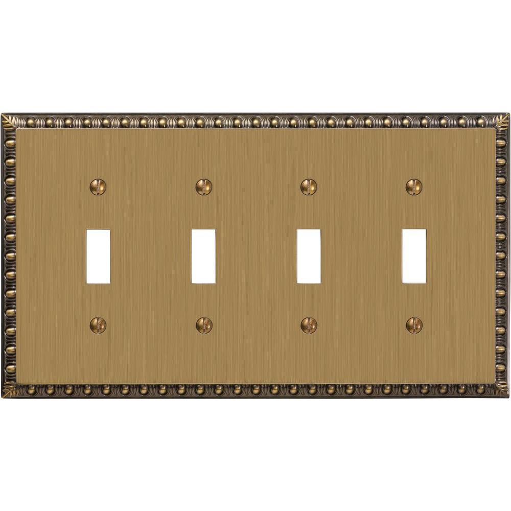 AMERELLE Renaissance 4 Gang Toggle Metal Wall Plate Brushed Brass