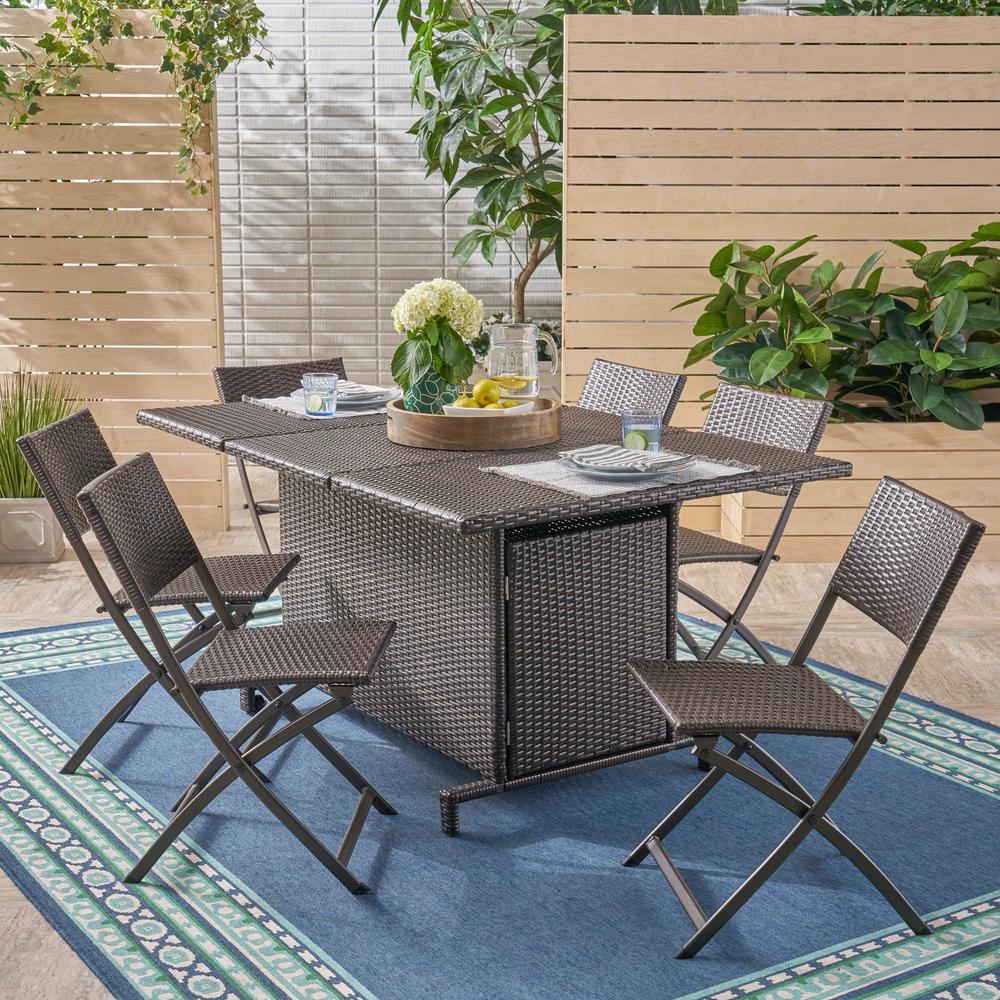 Noble House Maldives Multi Brown 7 Piece Foldable Wicker Outdoor Noble House Maldives Multi Brown 7 Piece Foldable Wicker Outdoor Dining Set