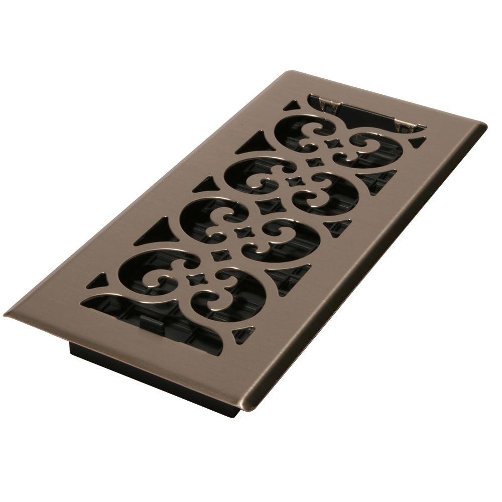 Decor Grates Air Registers 4 in. x 12 in. Steel Floor Register in Brushed Nickel Metallics SPH412-NKL