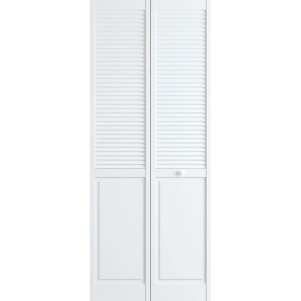Frameport 30 in. x 80 in. Louver Pine Unfinished Interior Closet Bi