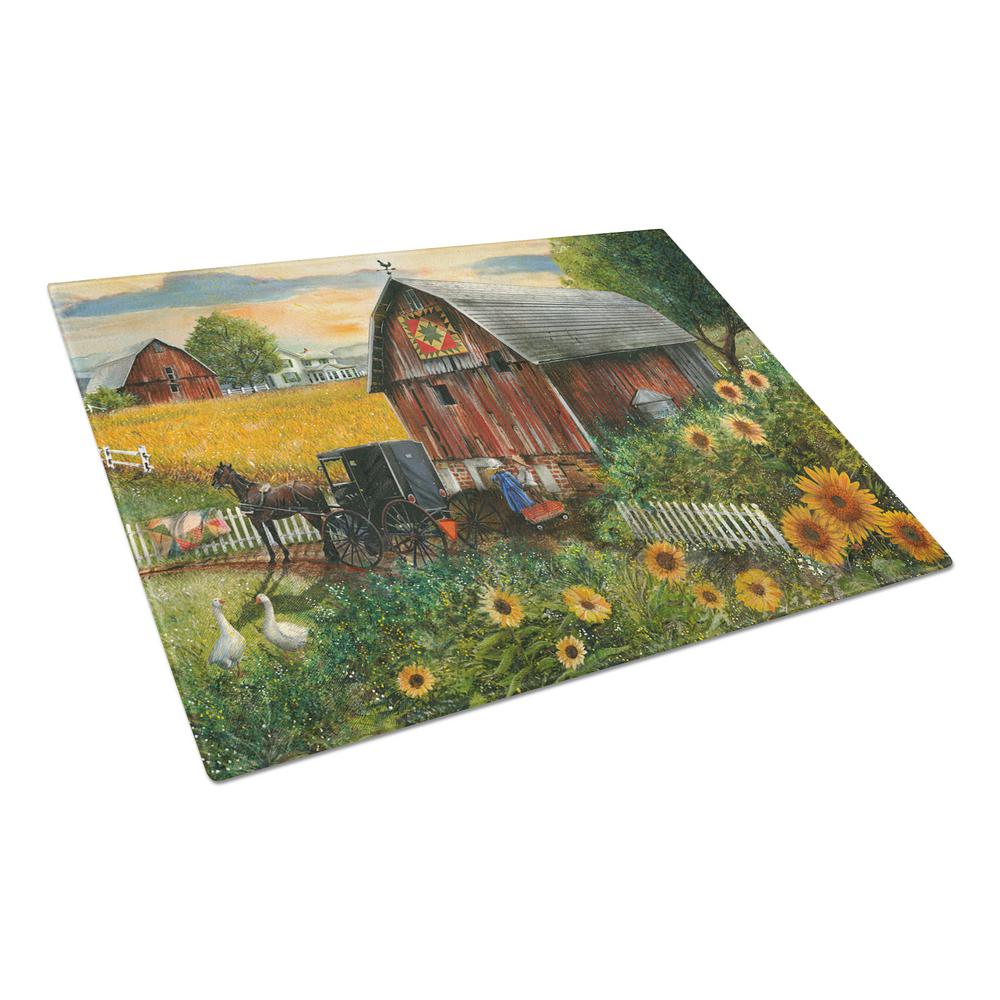 Sunflower Country Paradise Barn Tempered Glass Large Heat Resistant Cutting Board, Multi-Color - PTW2003LCB - Cooking Large Tempered Glass Cutting Board is heat resista sku PTW2003LCB