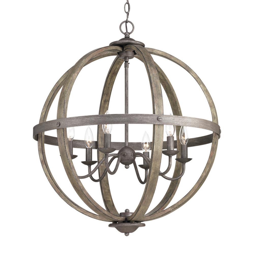 Progress Lighting Keowee 6-Light Artisan Iron Chandelier with Elm Wood Accents