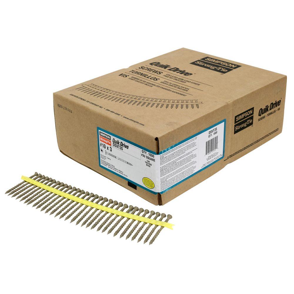 1000 ct Simpson QuikDrive DCU234SBR01#10 x 2-3//4 Collated Composite Deck Screw