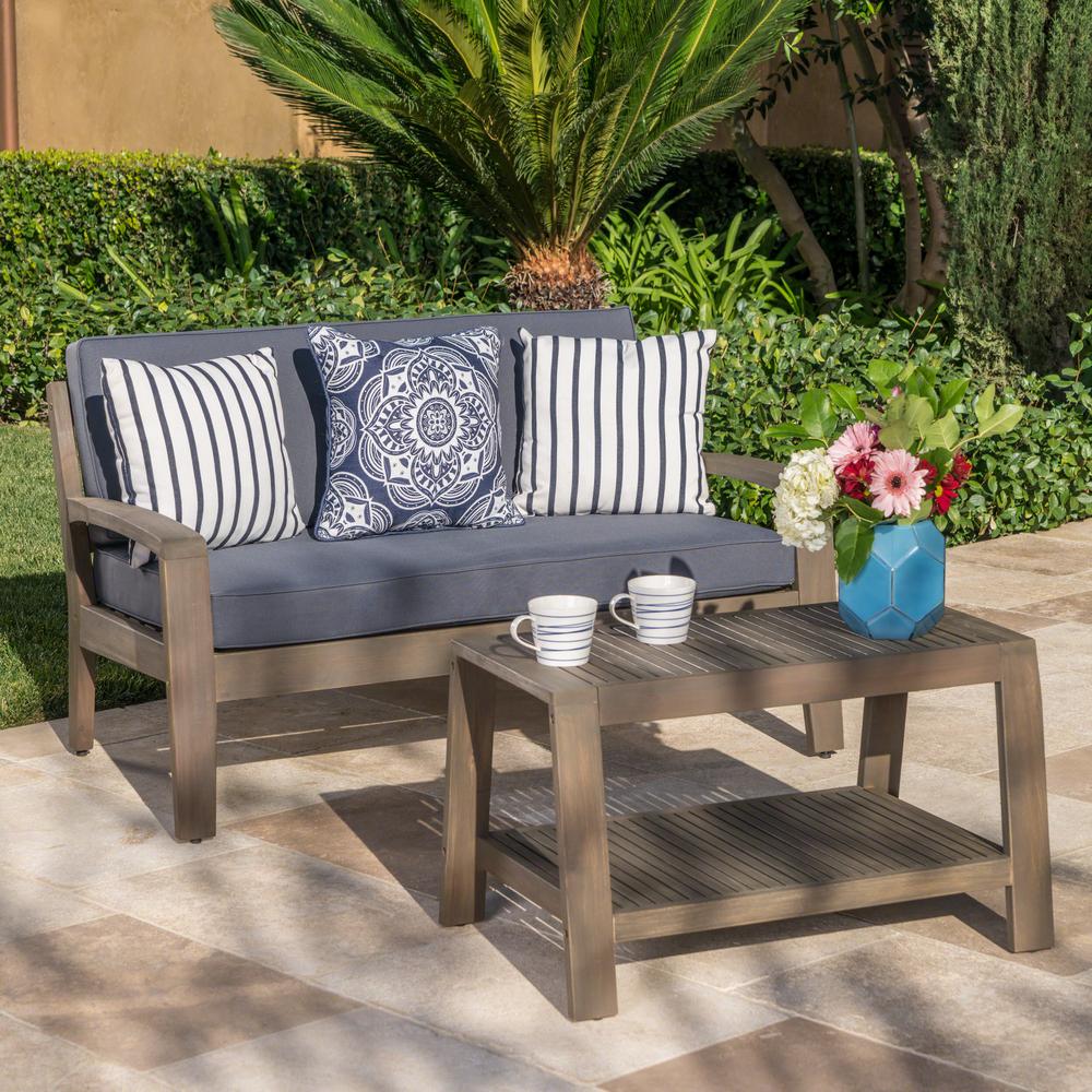 Noble House Grenada Gray 2 Piece Wood Patio Conversation Set With Dark Gray Cushions 55295 The Home Depot