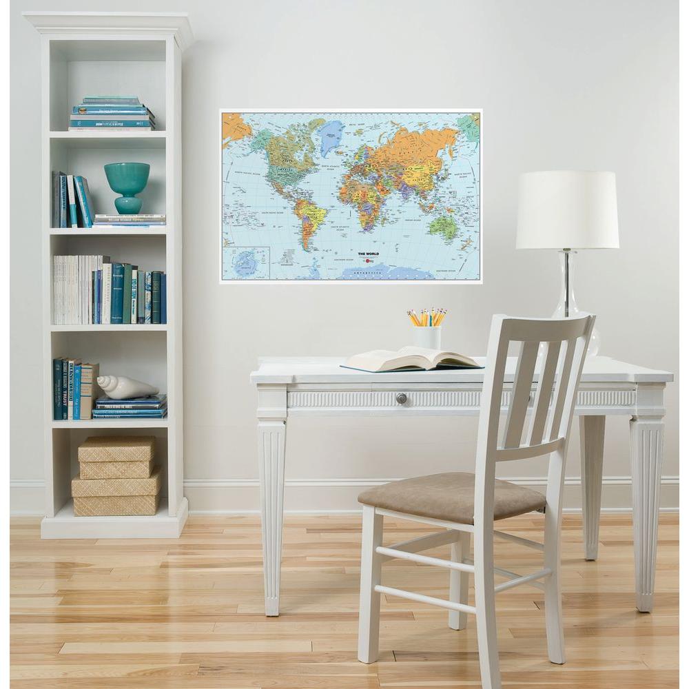 24 in. x 36 in. Dry Erase World Map Wall Decal