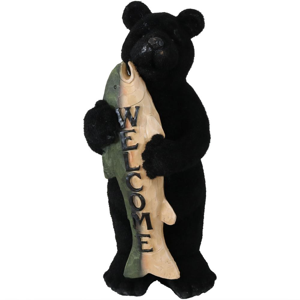 Sunnydaze Decor 22 In Welcome Statue Rustic Bear With Fish Catch Welcome Statue Rustic Bear With Fish