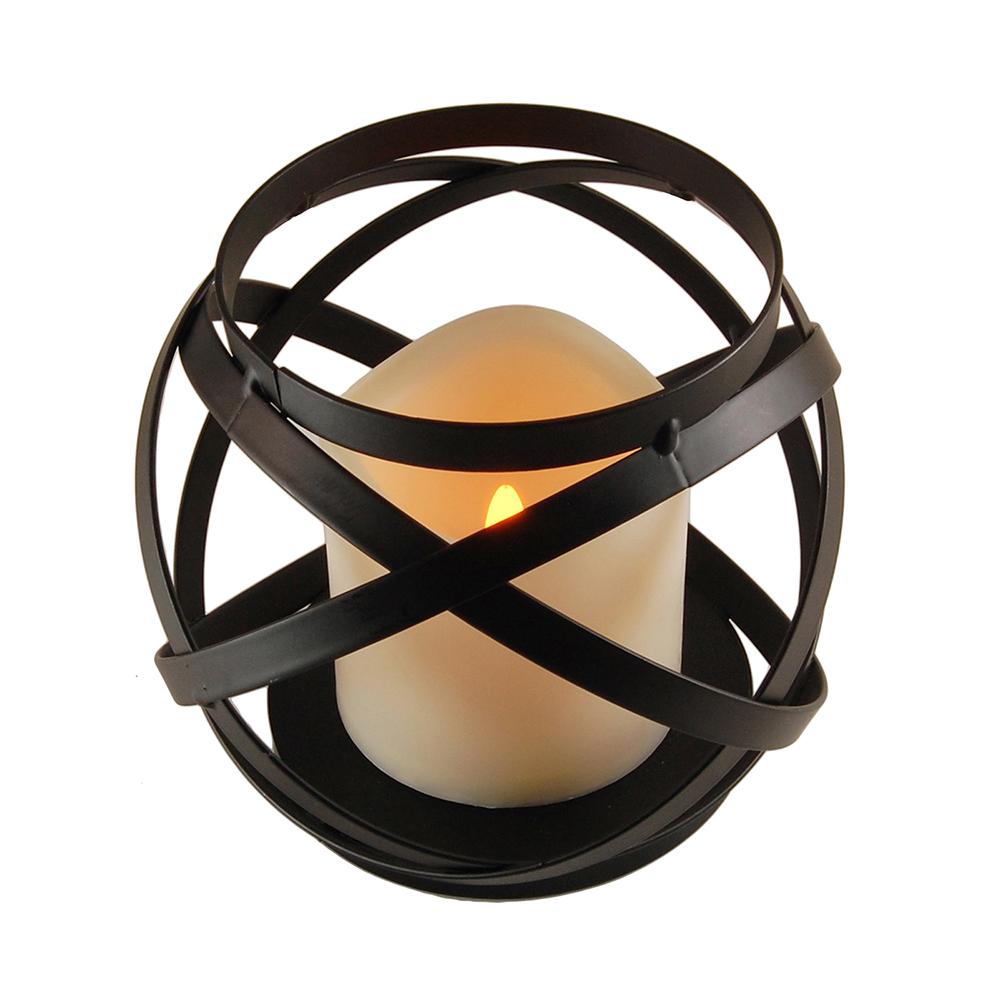 Lumabase Metal Lantern Warm Black Banded Design with Battery Operated