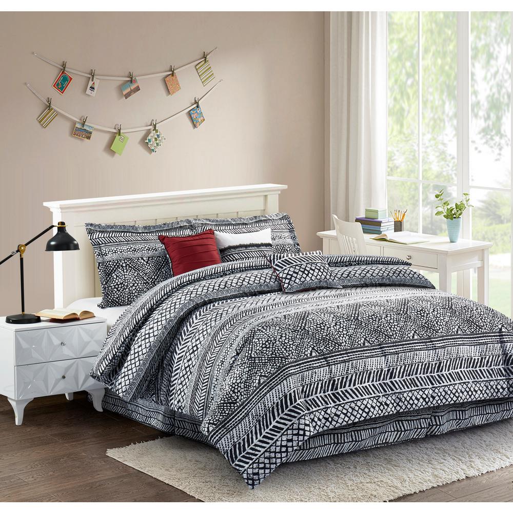 R2zen Mosaic 7 Piece Black White Twin Comforter Set Rz7msblk1