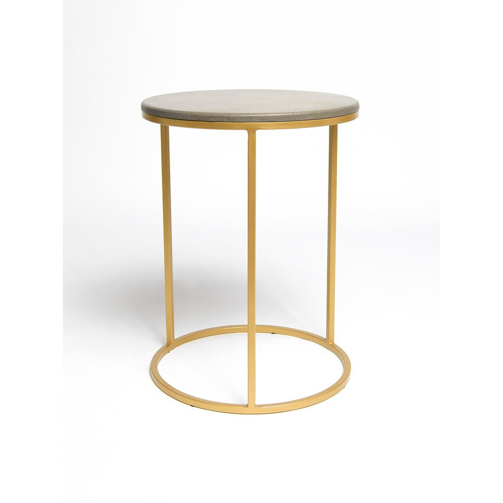 Piers Brass Inlay Round Concrete Top Side Table