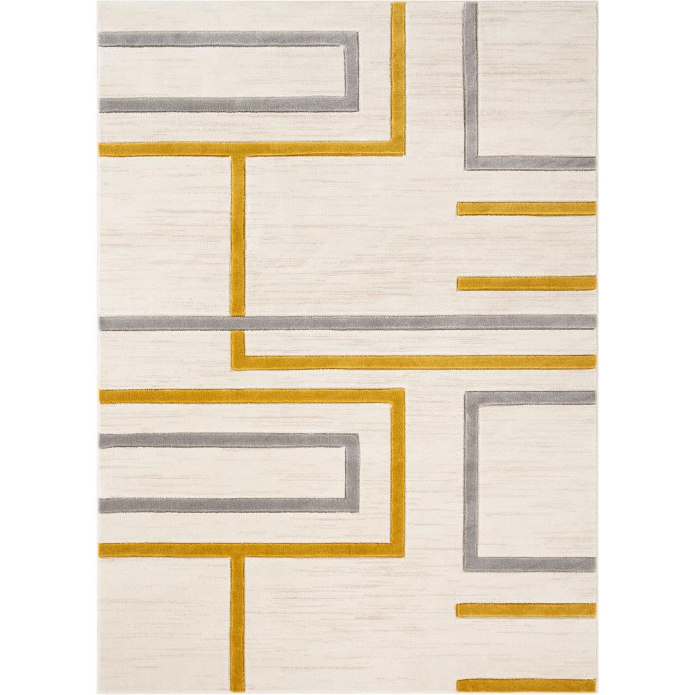 Photo 1 of Good Vibes Fiona Gold Modern Geometric Lines 5 ft. 3 in. x 7 ft. 3 in. Area Rug