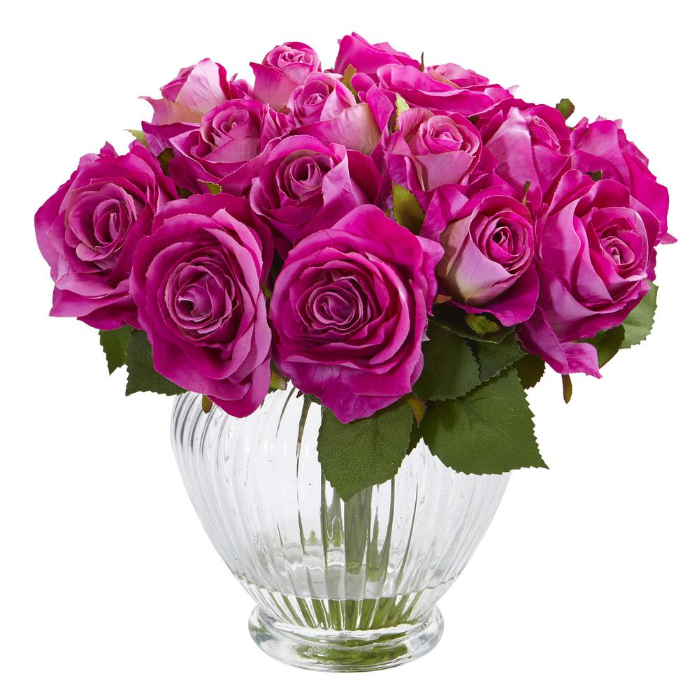 Nearly Natural 9 In High Purple Roses Artificial Floral