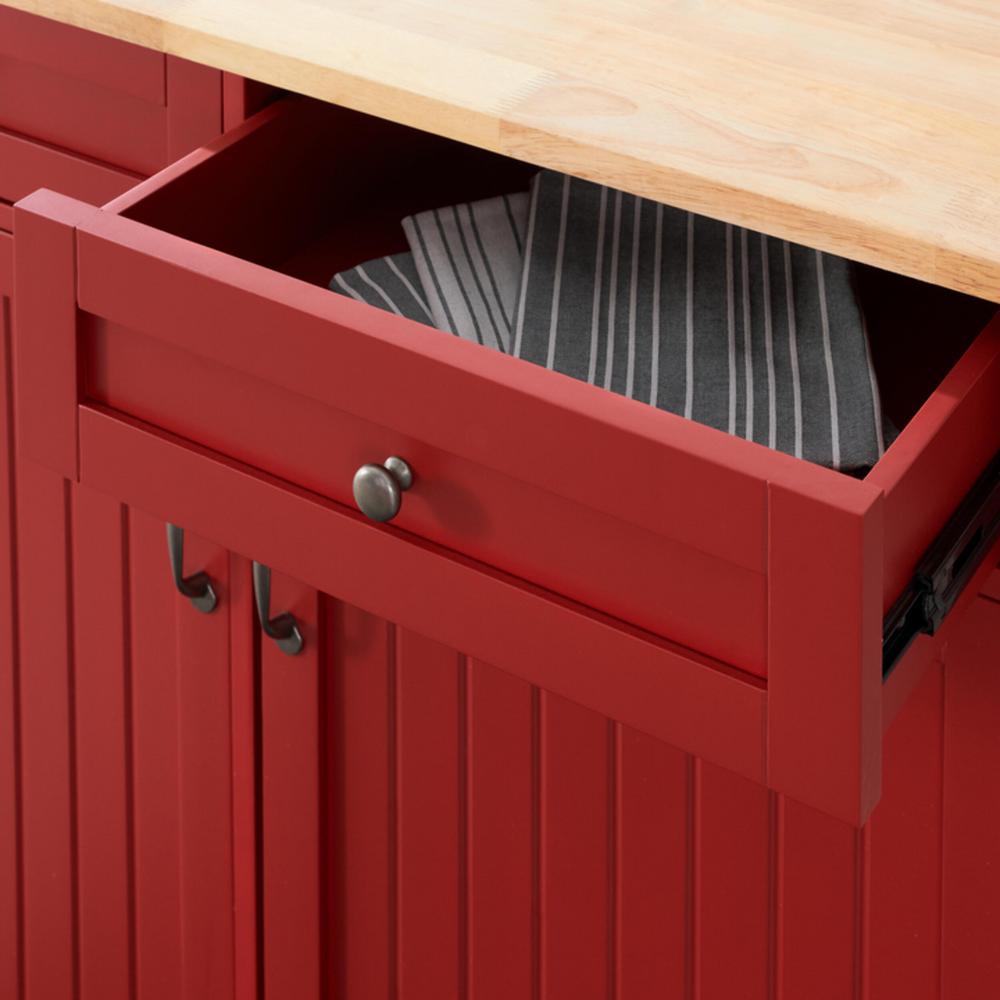 Stylewell Bainport Chili Red Kitchen Cart With Butcher Block Top