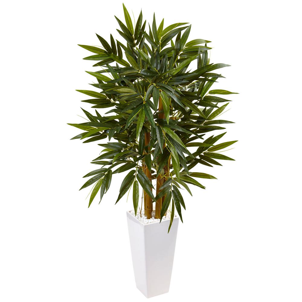 Nearly Natural Indoor Kentia Palm Artificial Tree in White Oval Planter
