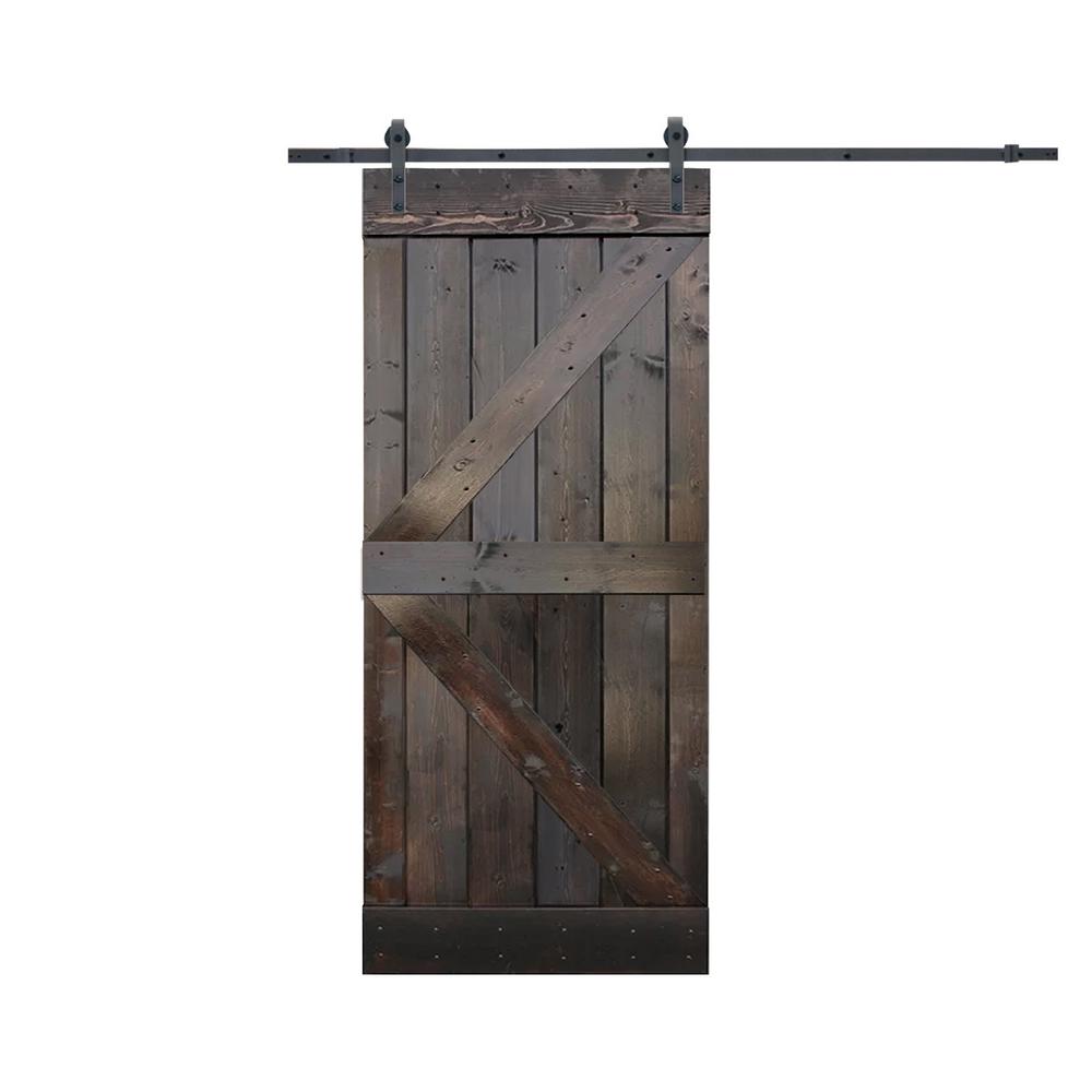 Calhome 36 In X 84 In K Style Knotty Pine Wood Sliding Barn Door With Hardware Kit Sdh Swd11 Dark Door K36c The Home Depot