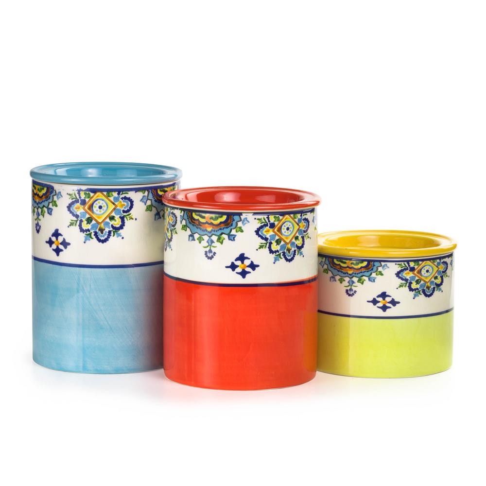 Home Essentials Beyond Aqua Ceramic Chalkboard Canisters Set Of 3 Mumbai 3 Piece Ceramic Canister Set