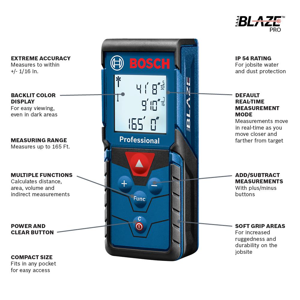 Bosch Blaze Pro 165 Ft Laser Measurer Glm165 40 The Home Depot