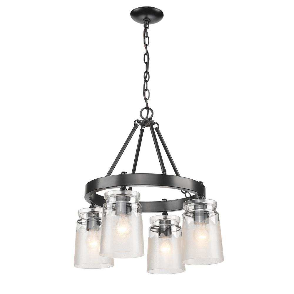Edison Vashti Collection 3Light Black Clear Glass Indoor Chandelier