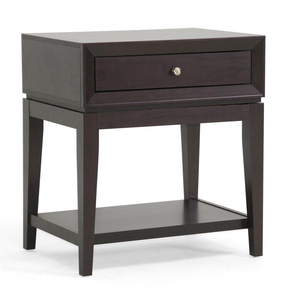 Baxton Studio Morgan 1 Drawer Dark Brown Nightstand 28862 4357 Hd The Home Depot