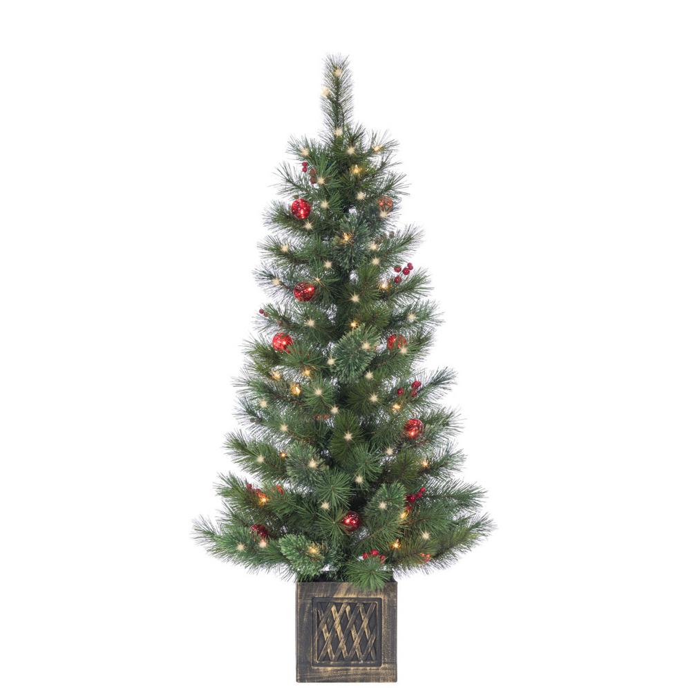 Potted Hard Needle Cashmere Artificial Christmas Tree With 50 Clear And Red Lights Potted Hard Needle Cashmere Artificial Christmas Tree With 50 Clear And Red Lights