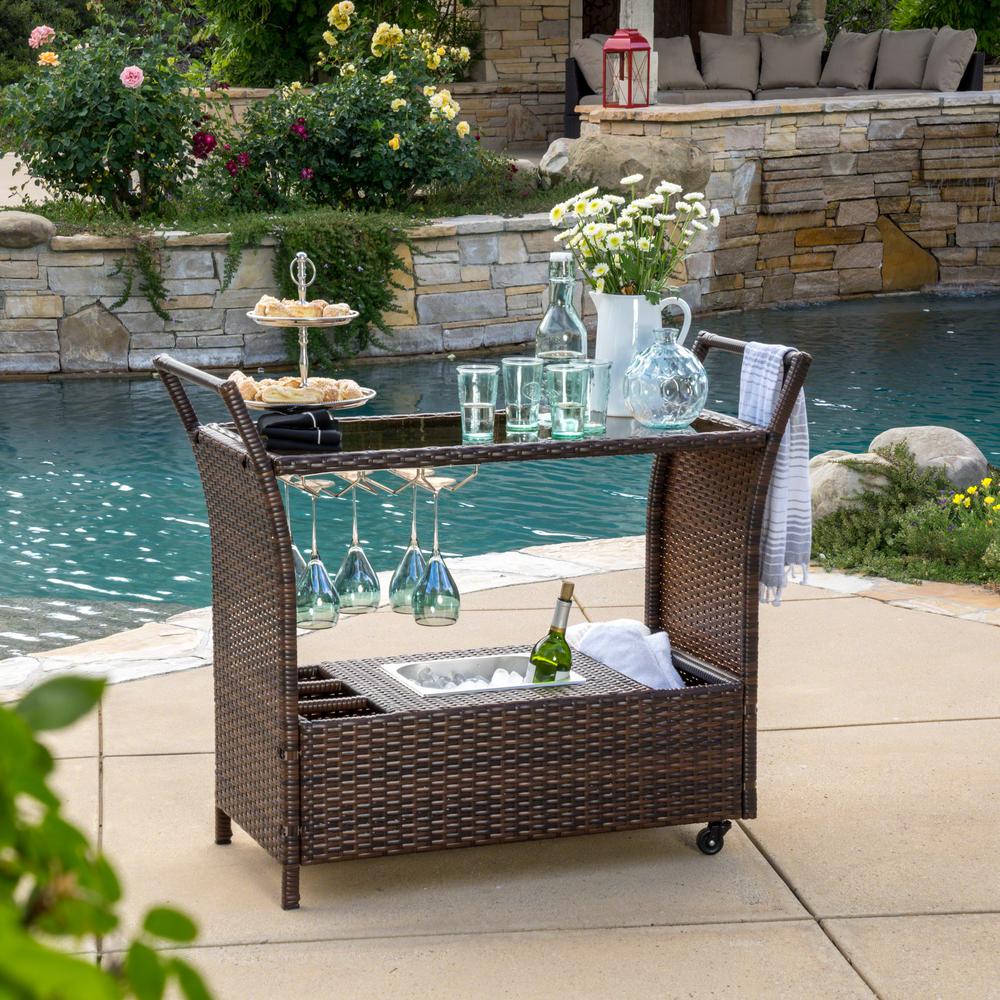 Noble House Bahama Wicker Outdoor Serving Bar With Ice Bucket 5859