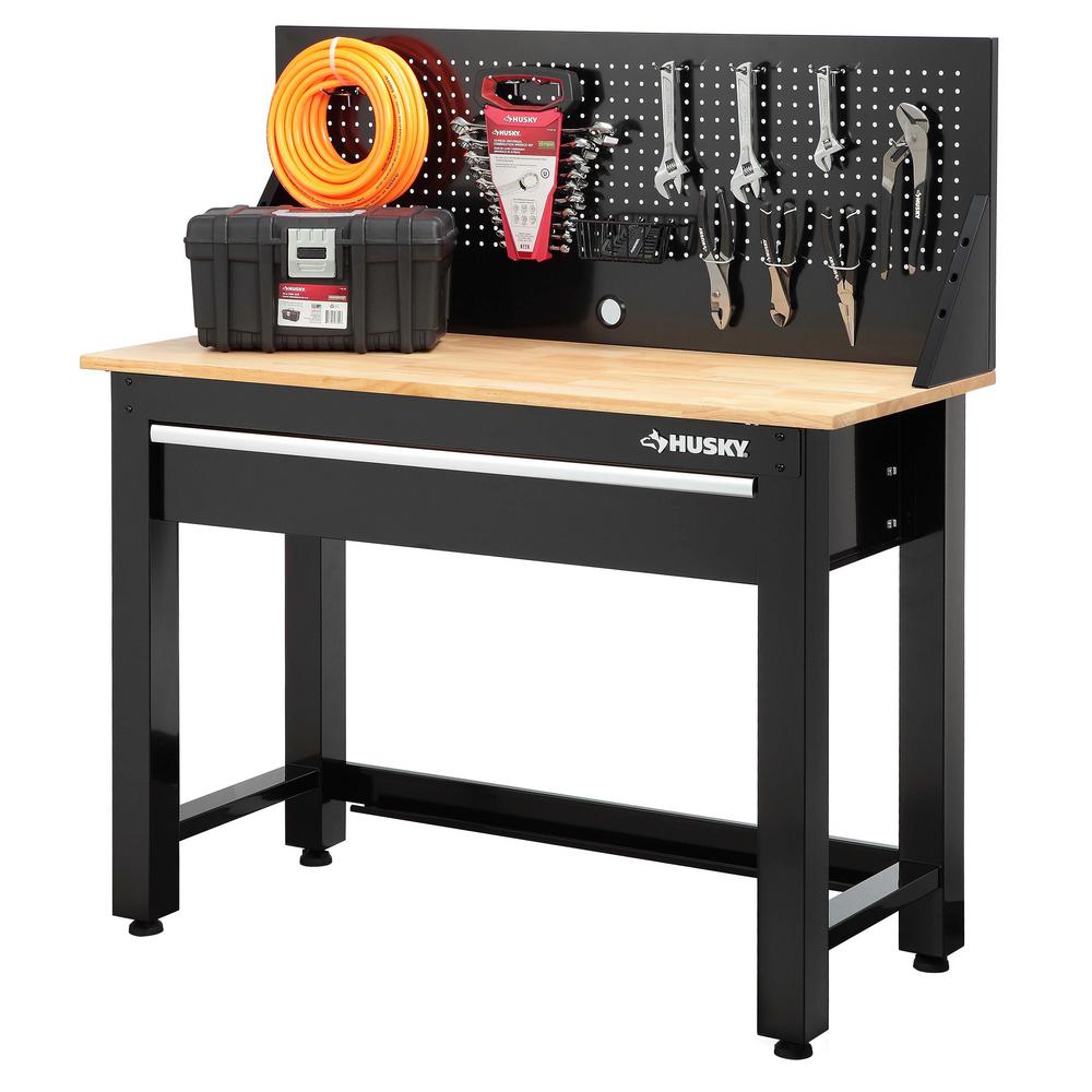 Solid Wood Top Workbench Tool Storage Drawer Pegboard ...