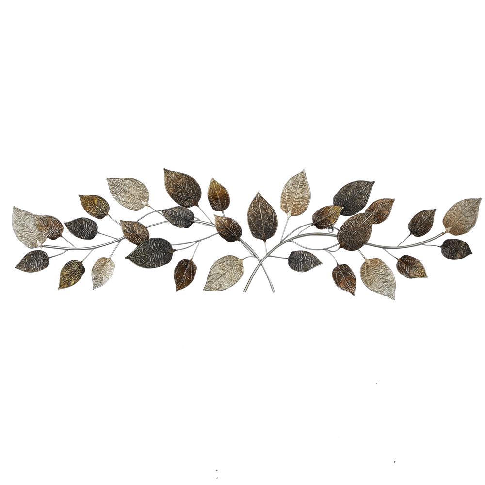 LITTON LANE 15 in. x 50 in. Brown Metal Traditional Floral Wall Decor, Multi