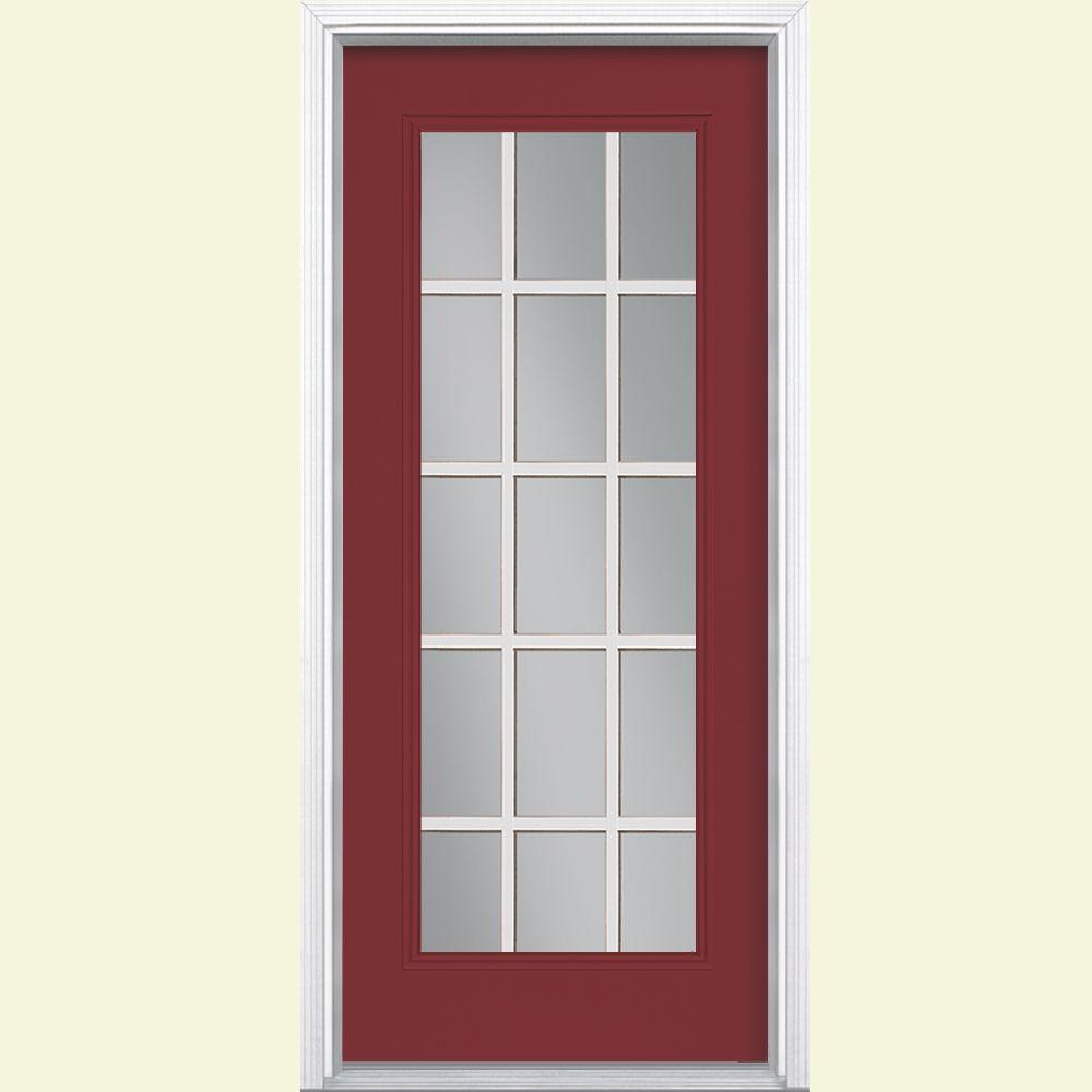 Masonite 32 In X 80 Red Bluff 15 Lite Left Hand Clear Glass Red Bluff 15 Lite Left Hand Clear Glass Painted Steel Prehung Front Door Brickmold Vinyl Frame