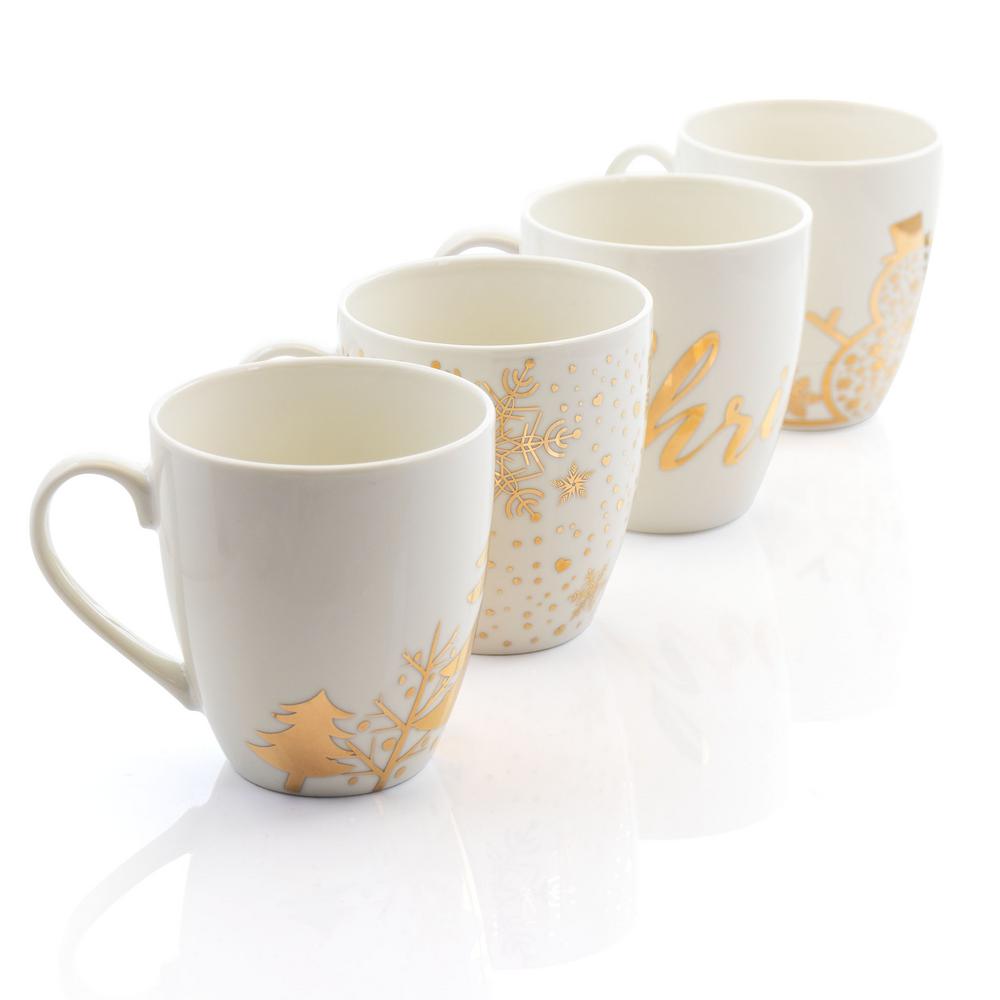 Gibson Home 20 fl. oz. Gold and White Assorted Ceramic Mug (Set of 4