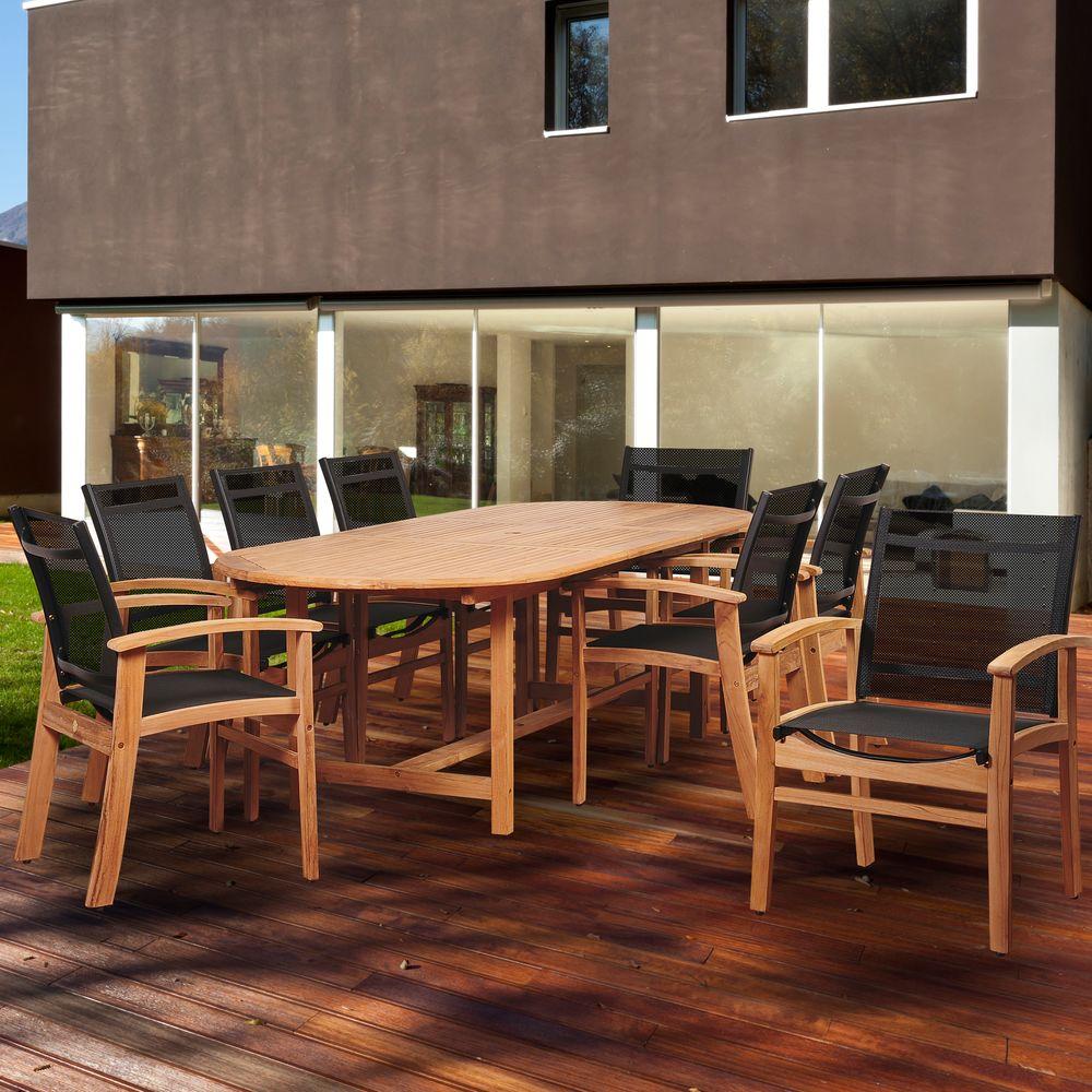 Metal Patio Furniture Black Dining Sets Amazina Elliot 9 Piece Teak Extendable Oval Patio Dining Set With Black