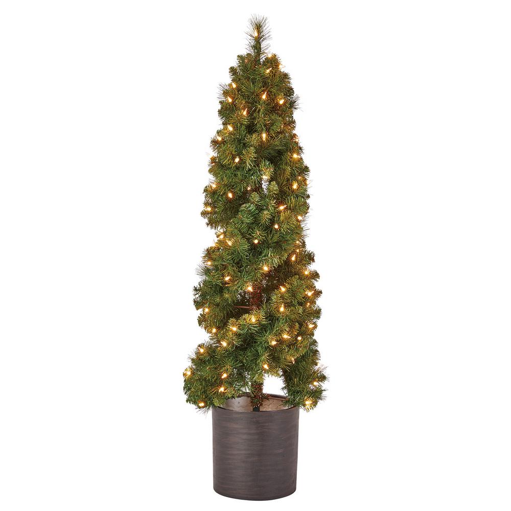 Home Heritage 4 Ft Spiral Design Artificial Topiary Pine Tree