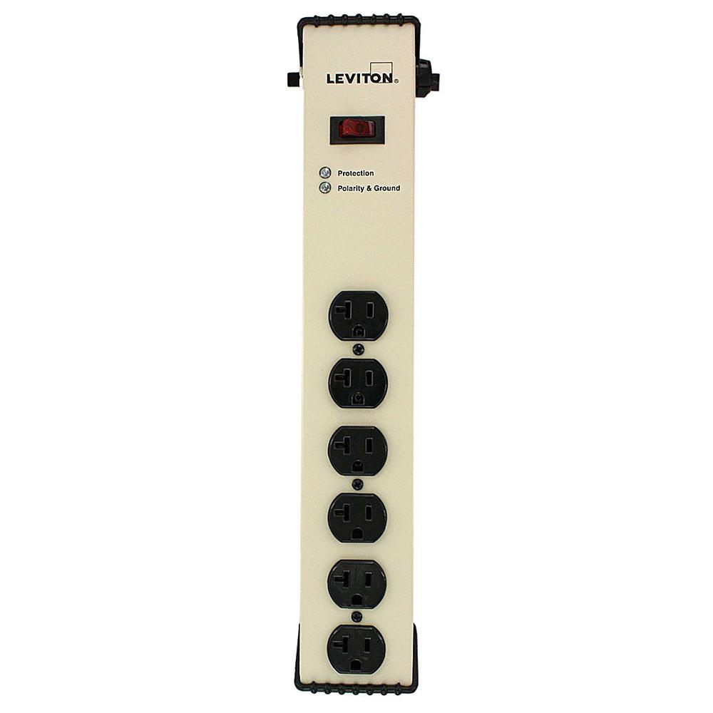 Leviton 20 Amp Heavy Duty Surge Protected 6-Outlet Power Strip, On/Off Switch, 6 Foot Cord ...