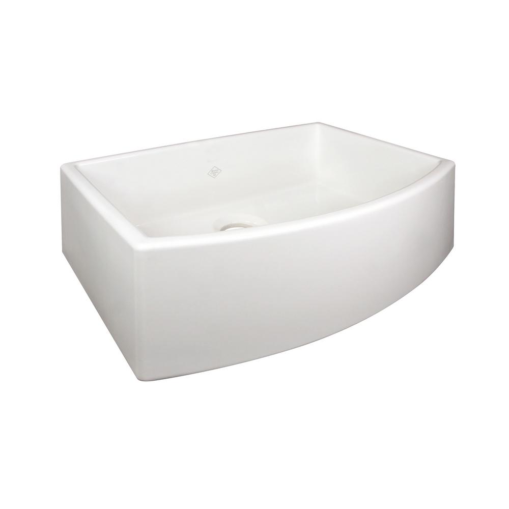 Rohl Lancaster Farmhouse Apron Front Rounded Fireclay 30 In Single Bowl Kitchen Sink In White