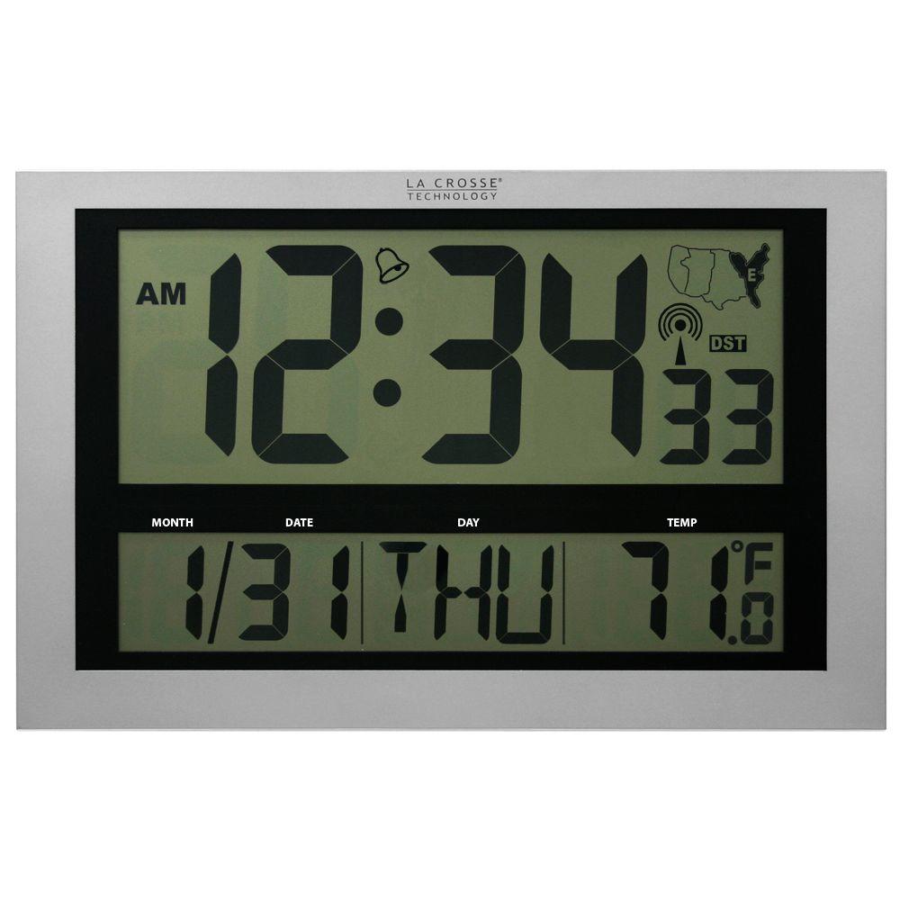 La Crosse 8 54 Inch Atomic Digital Wall Clock With In Outdoor Temperature In Black White Bed Bath Beyond