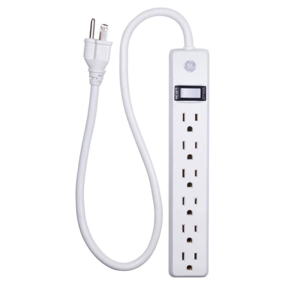 GE 6-Outlet Power Strip with Integrated Circuit Breaker and 2 ft ...