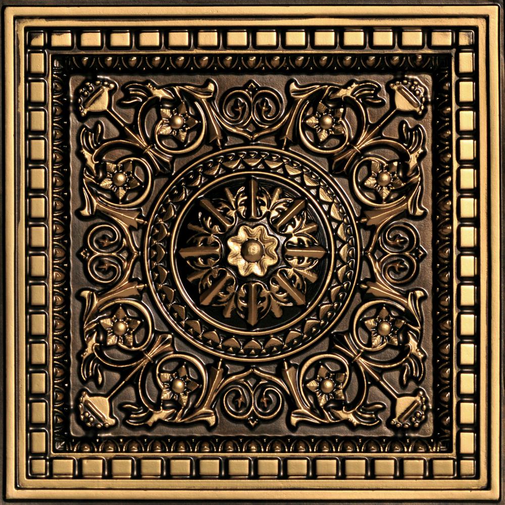 From Plain To Beautiful In Hours Da Vinci 2 Ft X 2 Ft Pvc Lay In Ceiling Tile In Antique Gold