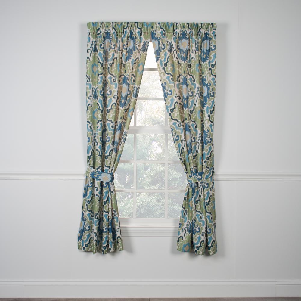 Tuscany Blue Polyester Tailored Pair Curtains With Tiebacks 70