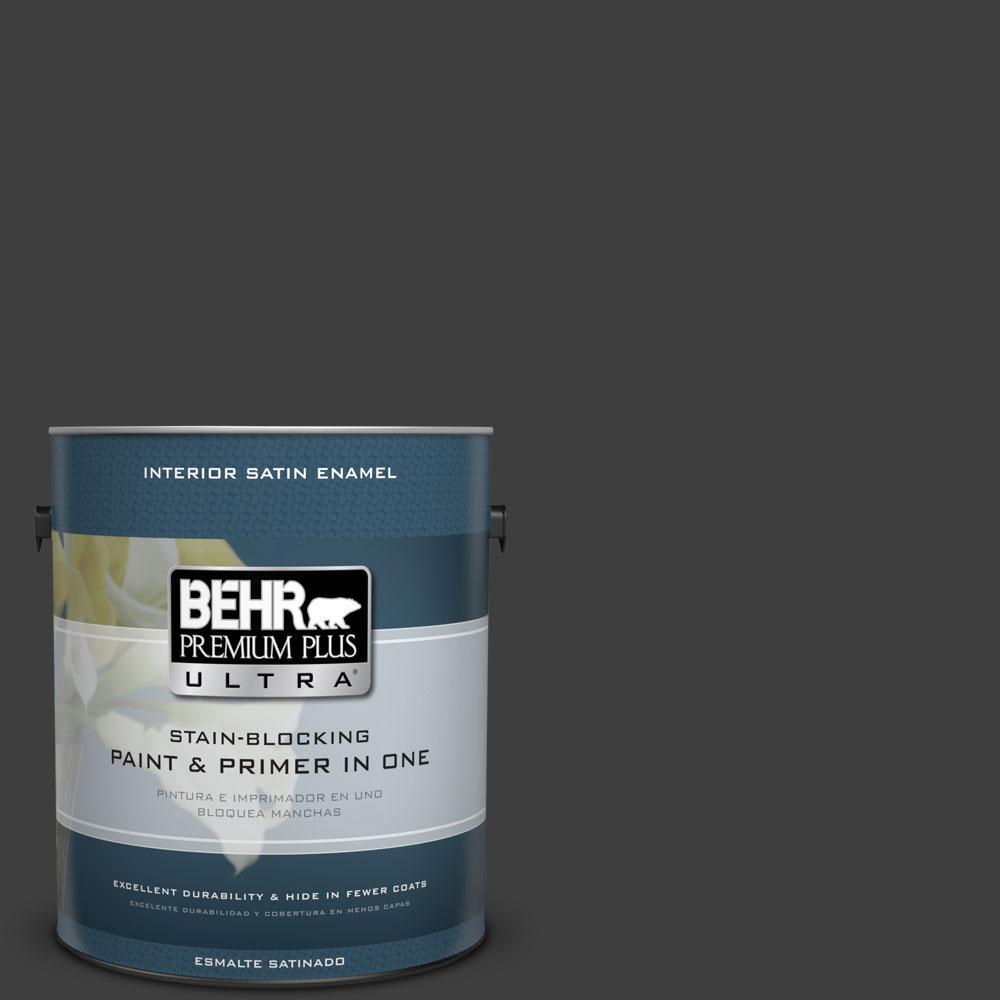BEHR Premium Plus Ultra 1gal. T133 Black Lacquer Satin Enamel Interior Paint775301 The