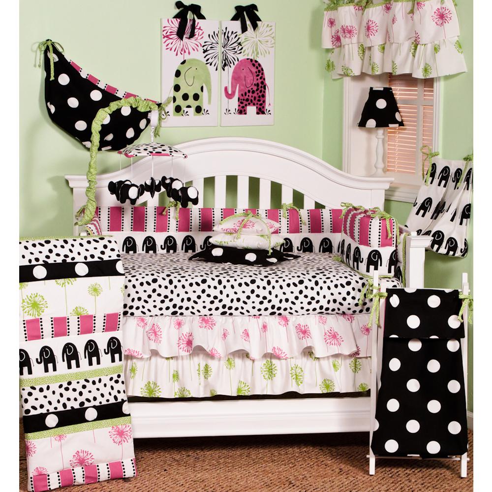 Cotton Tale Designs Hottsie Dottsie 8 Piece Pink Black And White Elephant And Dots Crib Bedding Set Hd8s The Home Depot