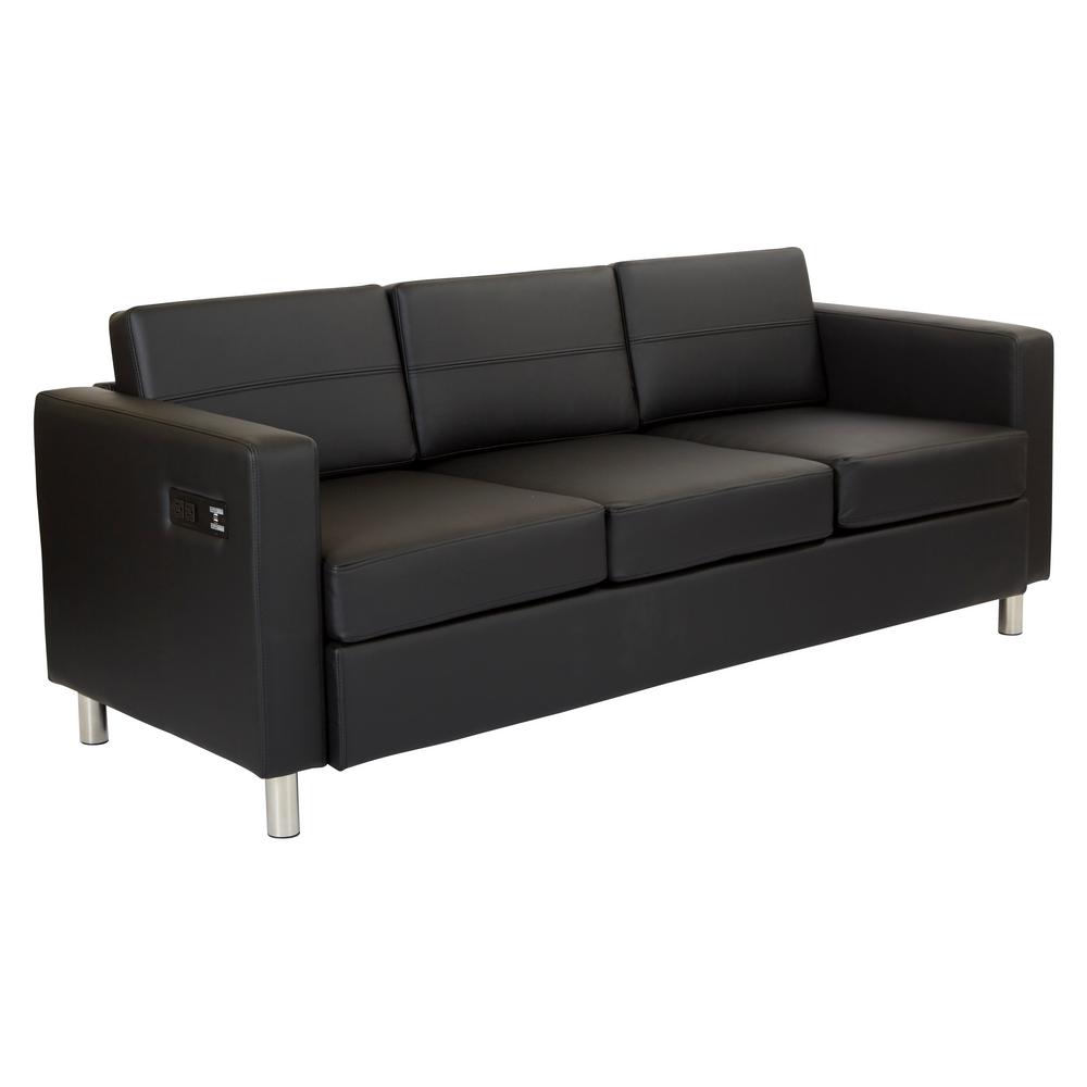 Atlantic Dillon Black Fabrics Sofa With Dual Charging Station