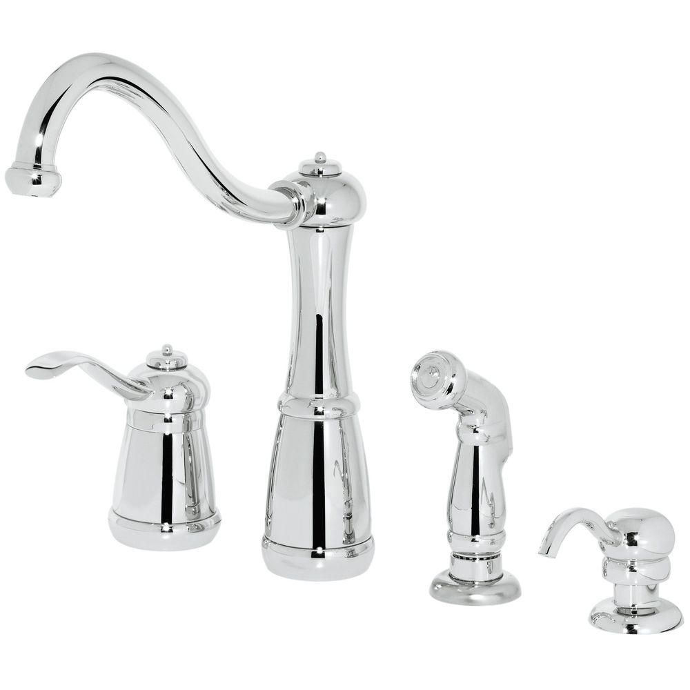 Pfister Marielle 1 Handle Standard Kitchen Faucet With Side Sprayer And   Polished Chrome Pfister Basic Kitchen Faucets Lg26 4ncc 64 300 