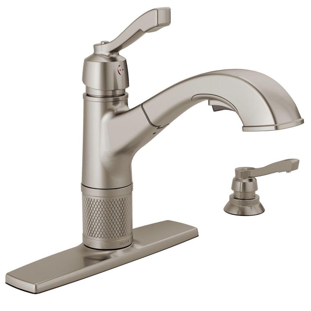 Delta Allentown Single Handle Pull Out Sprayer Kitchen Faucet With Soap   Stainless Delta Pull Out Faucets 16935 Sssd Dst 64 1000 