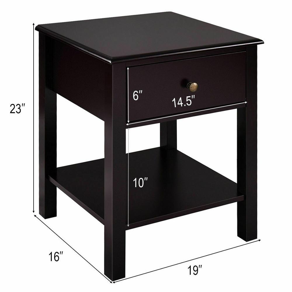 Costway 1 Drawer Brown Nightstand End Table Storage Display