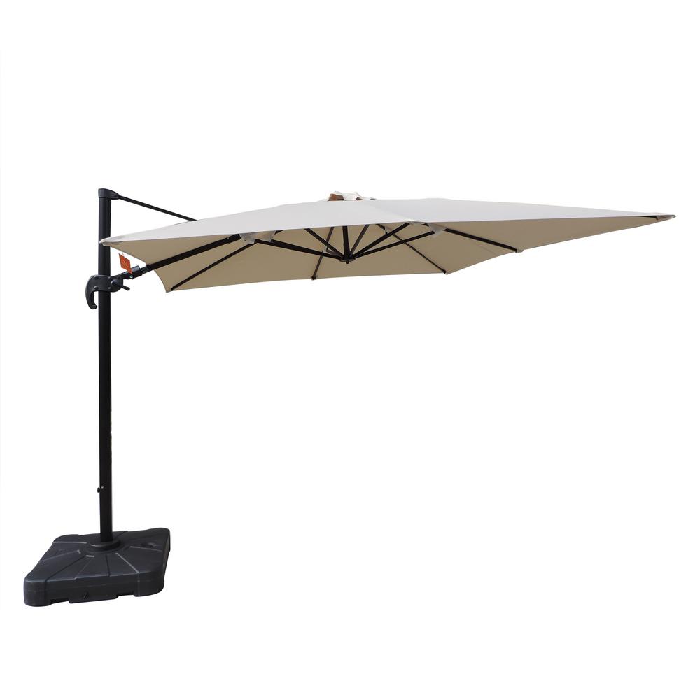 Island Umbrella Santorini Ii 10 Ft Square Cantilever Patio Umbrella In Beige Sunbrella Acrylic Nu6045 The Home Depot