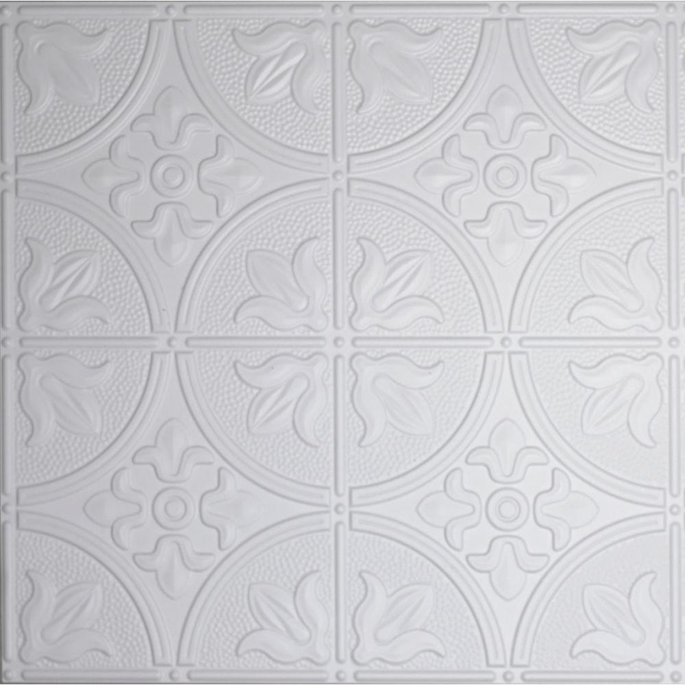 Global Specialty Products Dimensions 2 ft. x 2 ft. White Tin Ceiling Tile for Refacing in TGrid