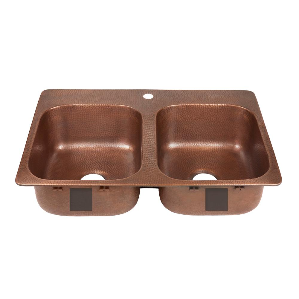 Drop in Kitchen Copper Sink SINKOLOGY Angelico Drop  In Handmade Copper  33 in 4 Hole 